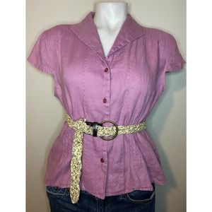 size L Ishyu purple 100% linen button down Shirt